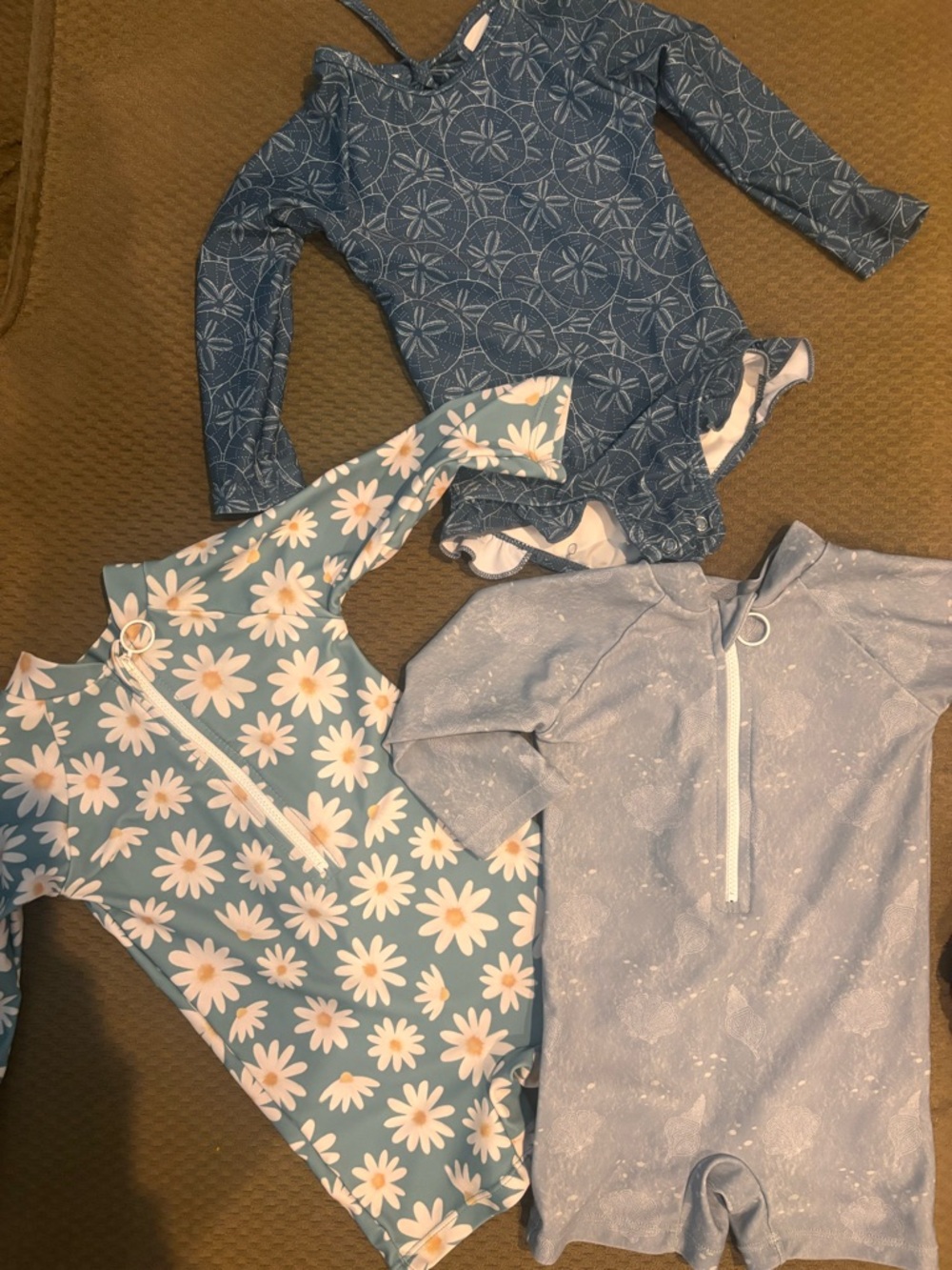 Girls' Long Sleeve One-Piece Swimsuit in Blue Daisy Print